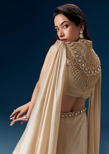 Peach Bridesmaid Organza Lehega with Cape