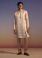 Peach Brocade Kurta Set With Self Work