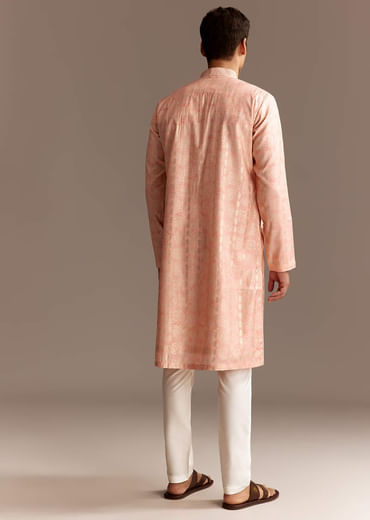 Peach Chanderi Kurta Set