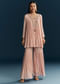 Peach Chinon Indo Western Top And Sharara Set With Zardosi Work