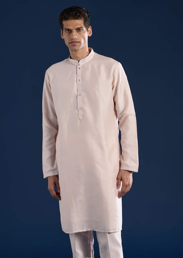 Peach Cotton Silk Jacket Kurta Set with Mirror Work