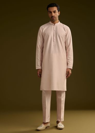 Peach Cotton Silk Kurta With Mirror Threadwork Jacket