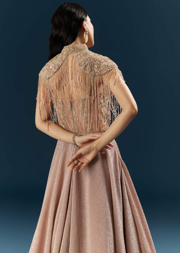 Peach Crepe Bridal Gown With Heavy Embroidery
