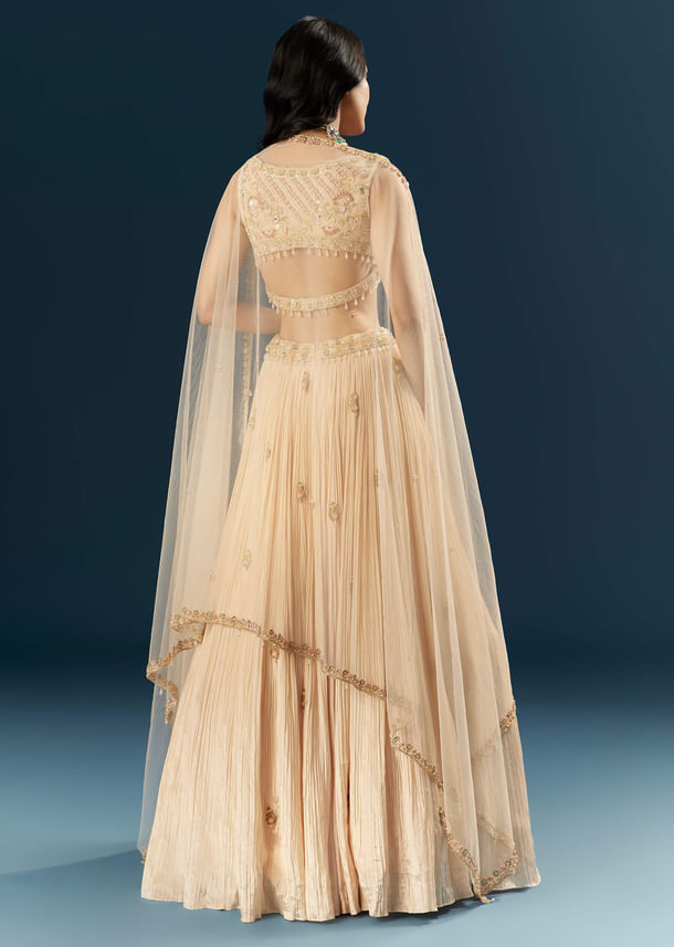 Peach Crepe Bridesmaid Lehenga With Heavy Embroidery