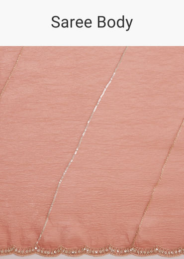 Peach Crush Tissue Saree With Cutdana And Beads Scallop Border