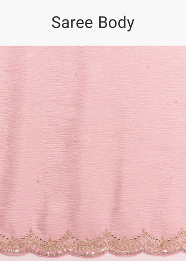 Peach Crush Tissue Saree With Scallop Border Embroidery