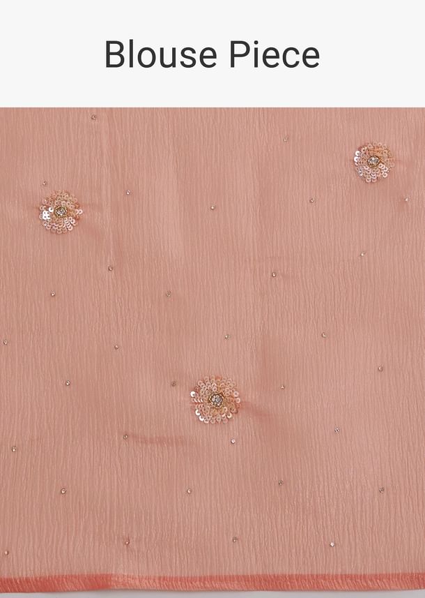 Peach Crushed Tissue Saree With Cutdana And Sequins Embroidery