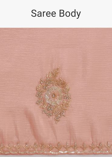 Peach Crushed Tissue Saree With Cutdana And Sequins Embroidery