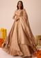 Peach Embroidered Blouse With Ruching Lehenga And Tassel Dupatta