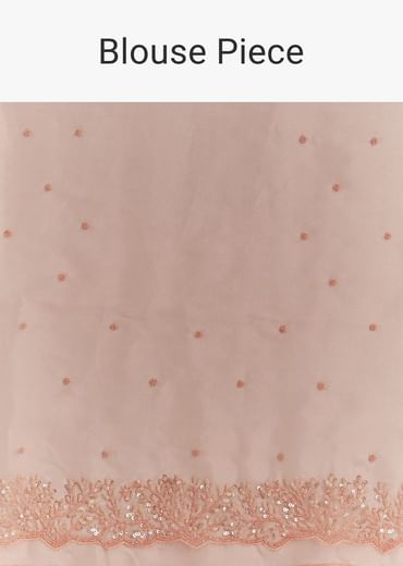 Peach Embroidered Organza Saree With Cutwork Scallop Border