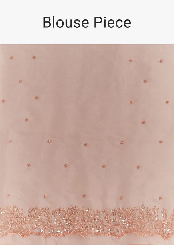 Peach Embroidered Organza Saree With Cutwork Scallop Border