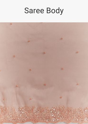 Peach Embroidered Organza Saree With Cutwork Scallop Border