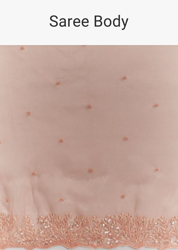 Peach Embroidered Organza Saree With Cutwork Scallop Border