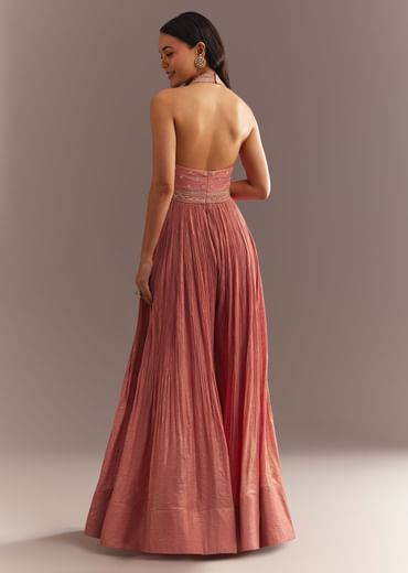 Peach French Tissue Jumpsui With Cutdana Work
