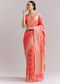 Peach Georgette Woven Saree With Floral Jaal And Heavy Border