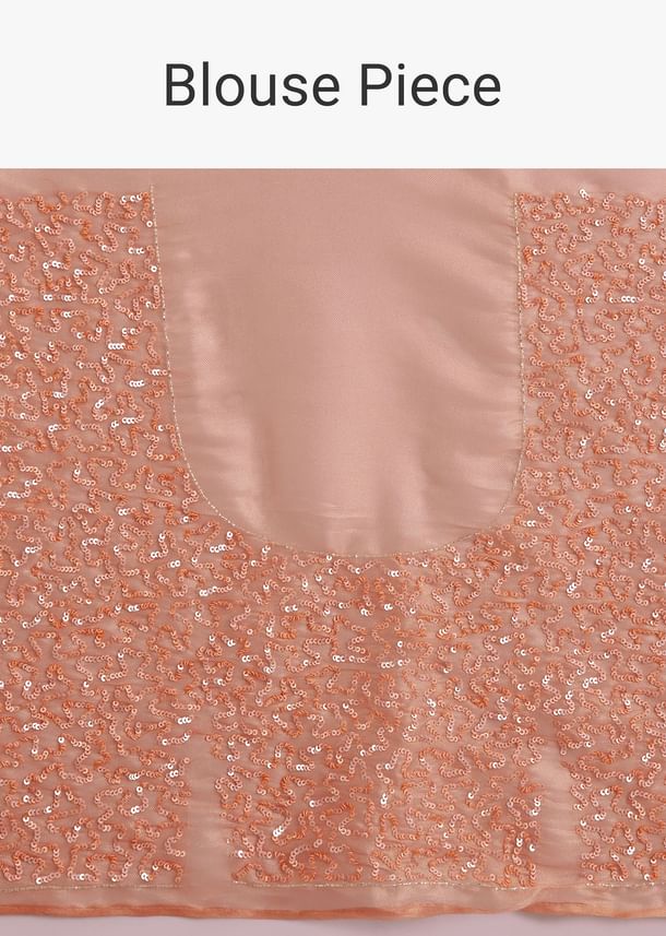 Peach Glass Tissue Saree With Cutdana Sequins Embroidery And Cutwork Scallop Border