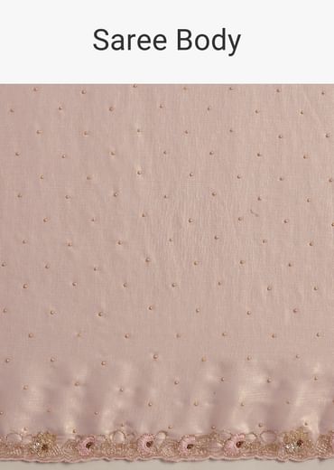 Peach Glass Tissue Saree With Moti Cutdana And Sequins Embroidery And Scallop Border