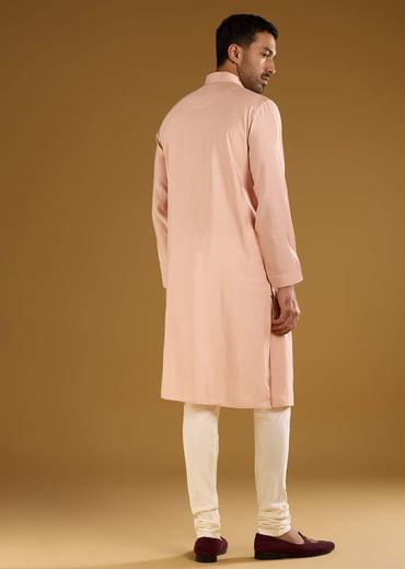 Peach Kurta Set For Men With Thread Embroidery