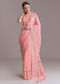 Peach Linen Handwoven Saree With Resham Embroidery