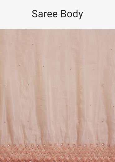 Peach Organza Saree With Stone Embellishment And Scallop Border