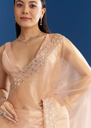 Peach Organza Tissue Saree With Cutdana Embellished Border