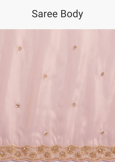 Peach Organza Tissue Saree With Scallop Edge