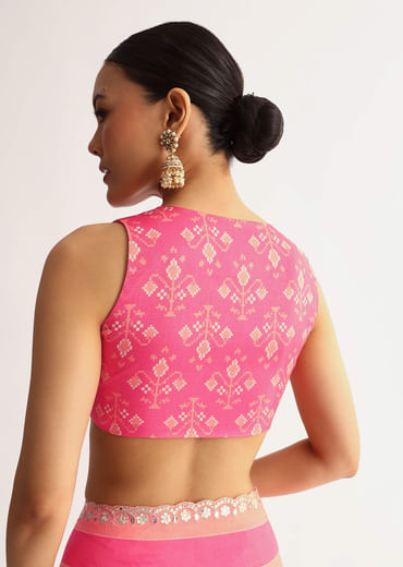 Peach Pink Mirrorwork Cutdana Work Georgette Saree