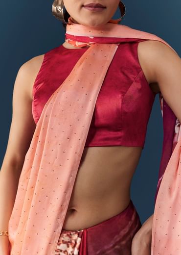 Peach Printed Saree with Blouse Fabric