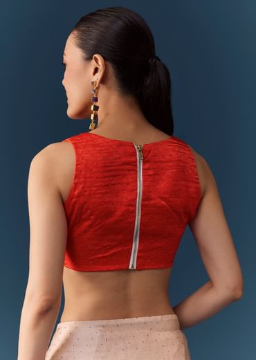 Peach Printed Satin Saree with Blouse Fabric