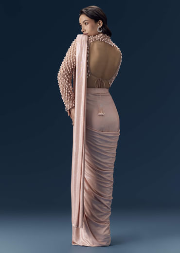 Peach Ready Pleated Saree with Blouse