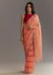 Peach Red Shaded Shibori Print Tissue Saree With Embroidered Scallop Border