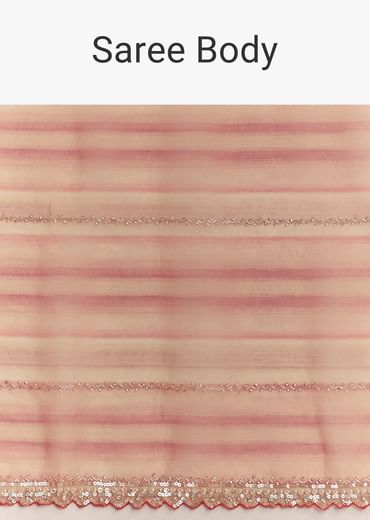 Peach Red Shaded Tissue Saree With Cutwork Scallop Border