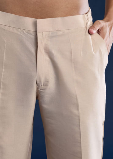 Peach Silk Jacket Kurta Set with Zari Work