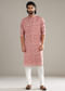 Peach Silk Kurta Set For Men With Paisley Print