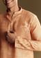 Peach Silk Kurta Set With Mandarin Collar