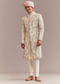 Peach Silk Sherwani For Groom With Pastel Floral Embroidery
