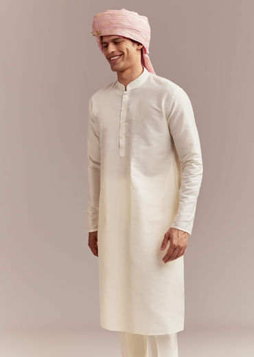 Peach Silk Sherwani For Groom With Pastel Floral Embroidery