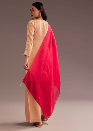 Peach Thread Moti Kurta Palazzo Dupatta Set