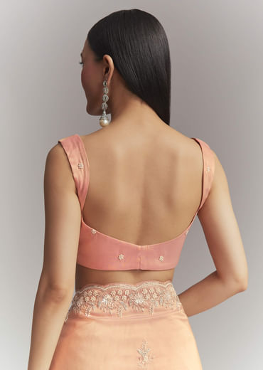 Peach Tissue Embroidered Saree With Heavy Hand Embroidery