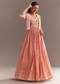 Peach Tissue Gown With Embroidered Jacket