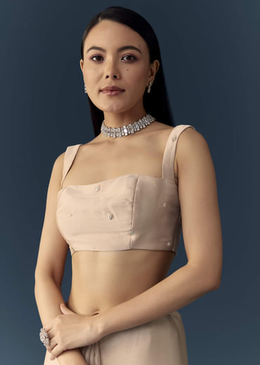 Peach Tissue Organza Cutwork Saree with Unstitched Blouse Fabric