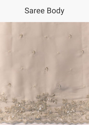 Peach Tissue Organza Cutwork Saree with Unstitched Blouse Fabric