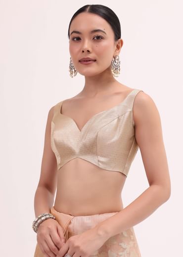 Peach Chanderi Saree With Unstitched Blouse