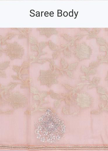 Peach Chanderi Saree With Unstitched Blouse