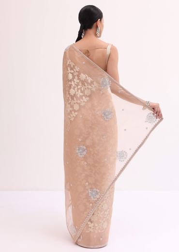 Peach Chanderi Saree With Unstitched Blouse