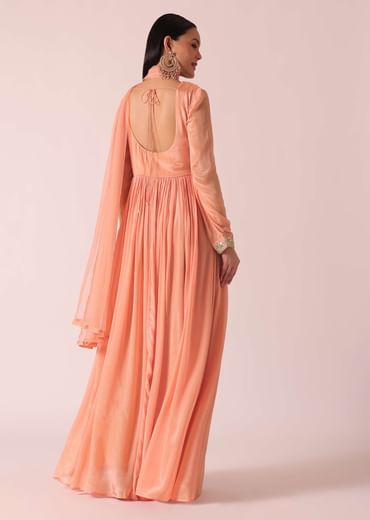 Peach Chiffon Embroidered Anarkali With Dupatta