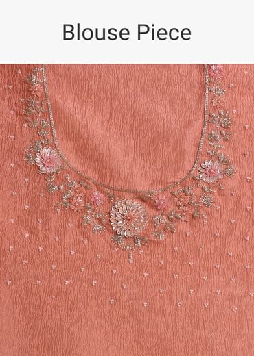 Peach Crushed Tissue Saree With Cutdana And Sequins Jaal Work