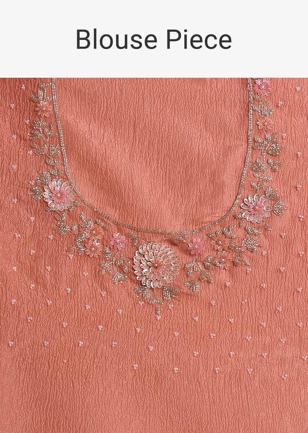 Peach Crushed Tissue Saree With Cutdana And Sequins Jaal Work