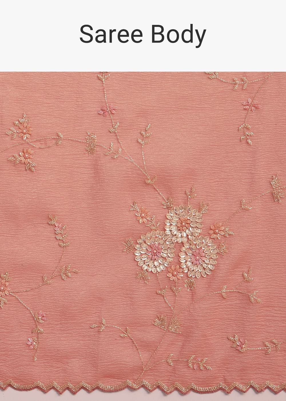 Peach Crushed Tissue Saree With Cutdana And Sequins Jaal Work