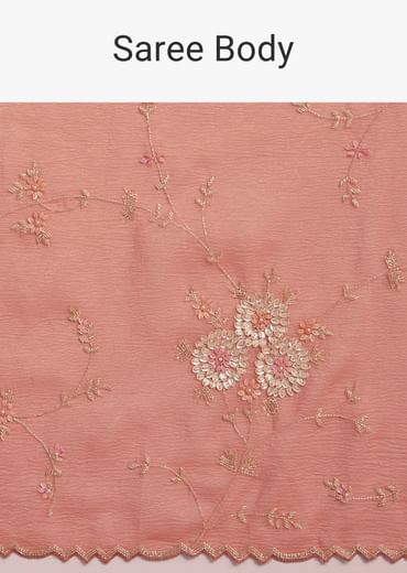 Peach Crushed Tissue Saree With Cutdana And Sequins Jaal Work